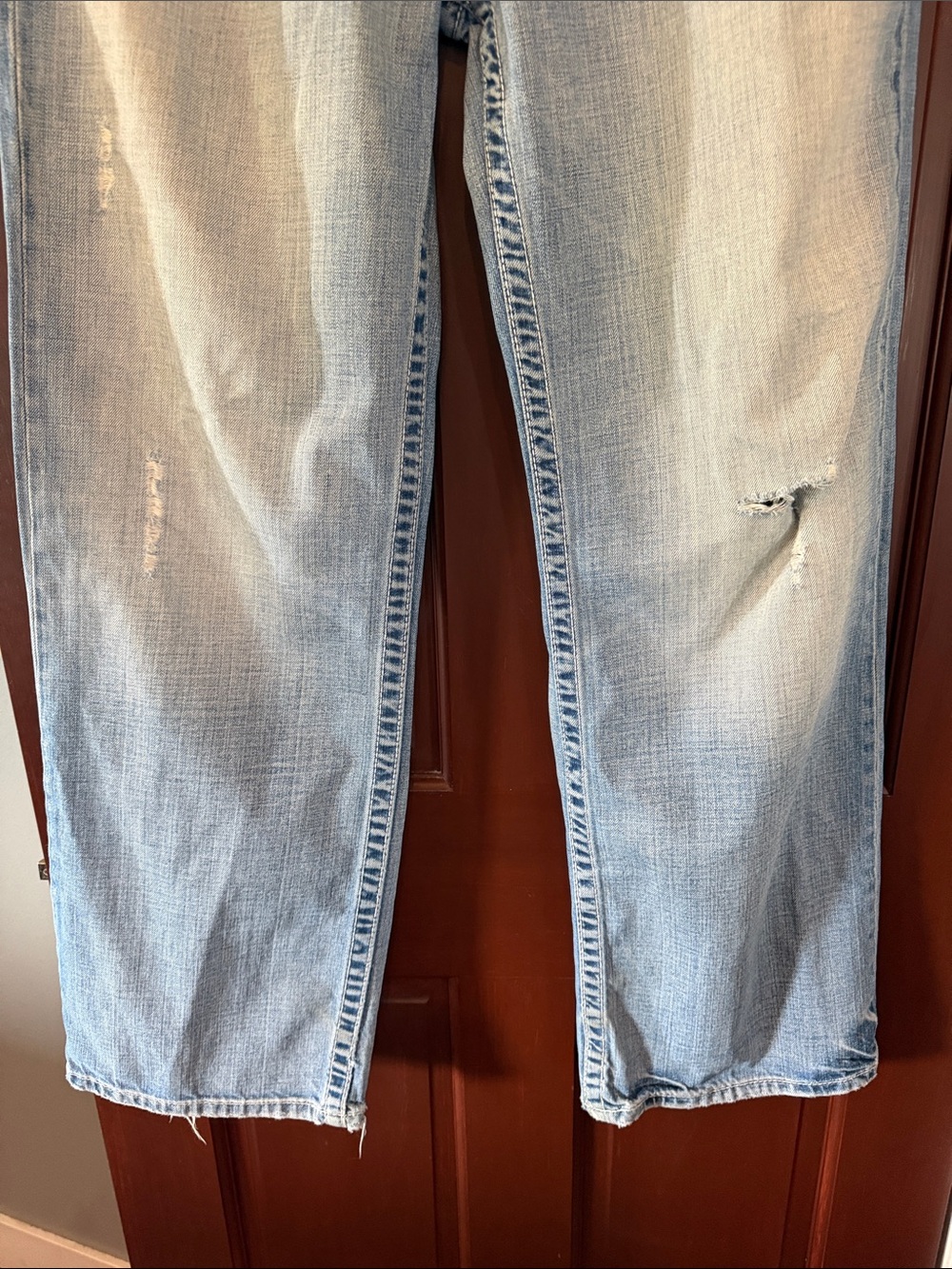 BKE Light Blue Straight Leg Mens Jeans with Distressed Accents - Picture 3 of 5